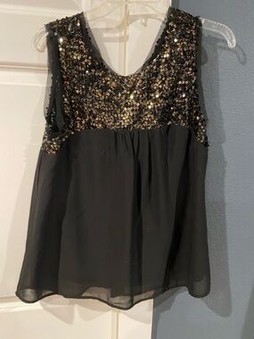 Karlie Black Chiffon Tank with Gold Sequin Bodice